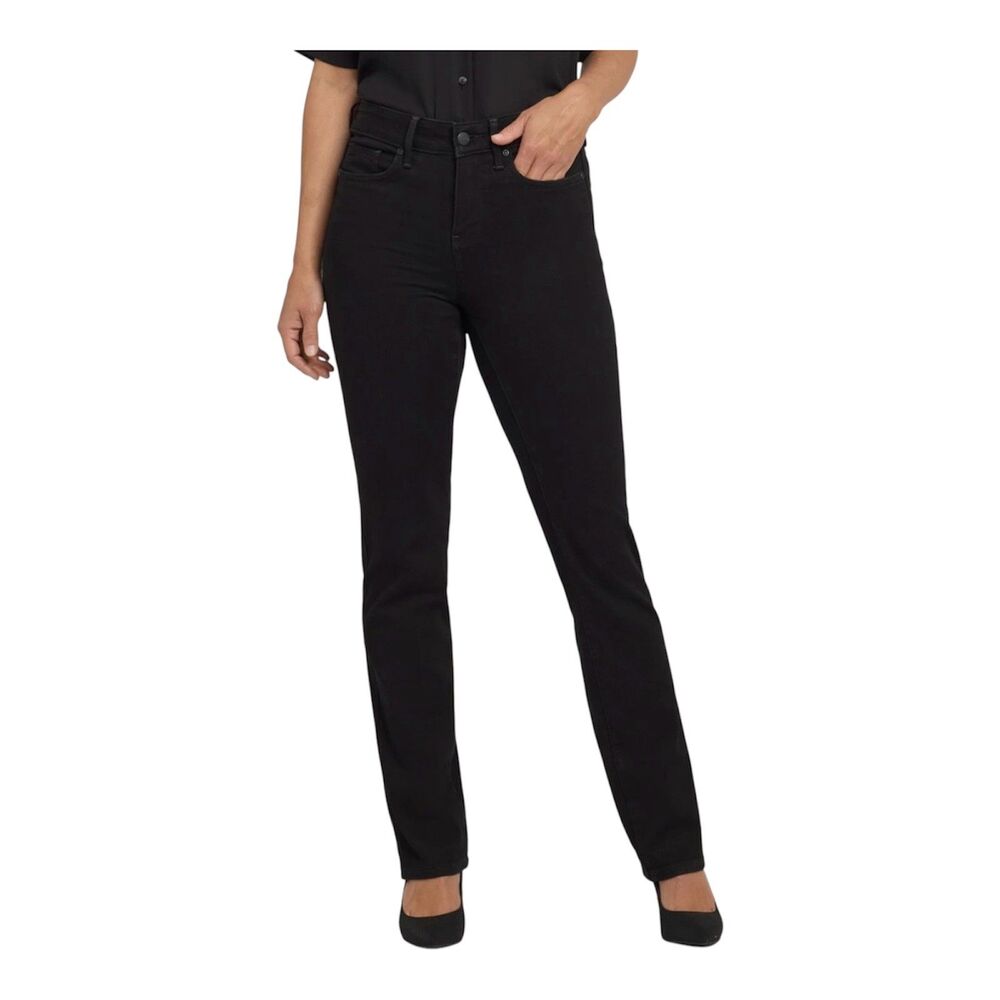 NYDJ Women's Black Denim Bling Pocket High Rise Straight Leg Jeans Size 16